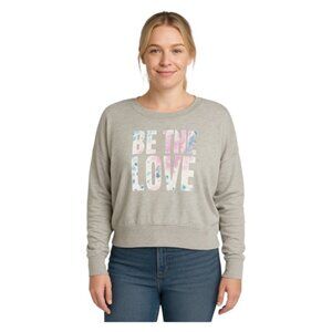 Old Navy LARGE Grey Be The Love Graphic Cropped Dolman Sleeve Sweatshirt